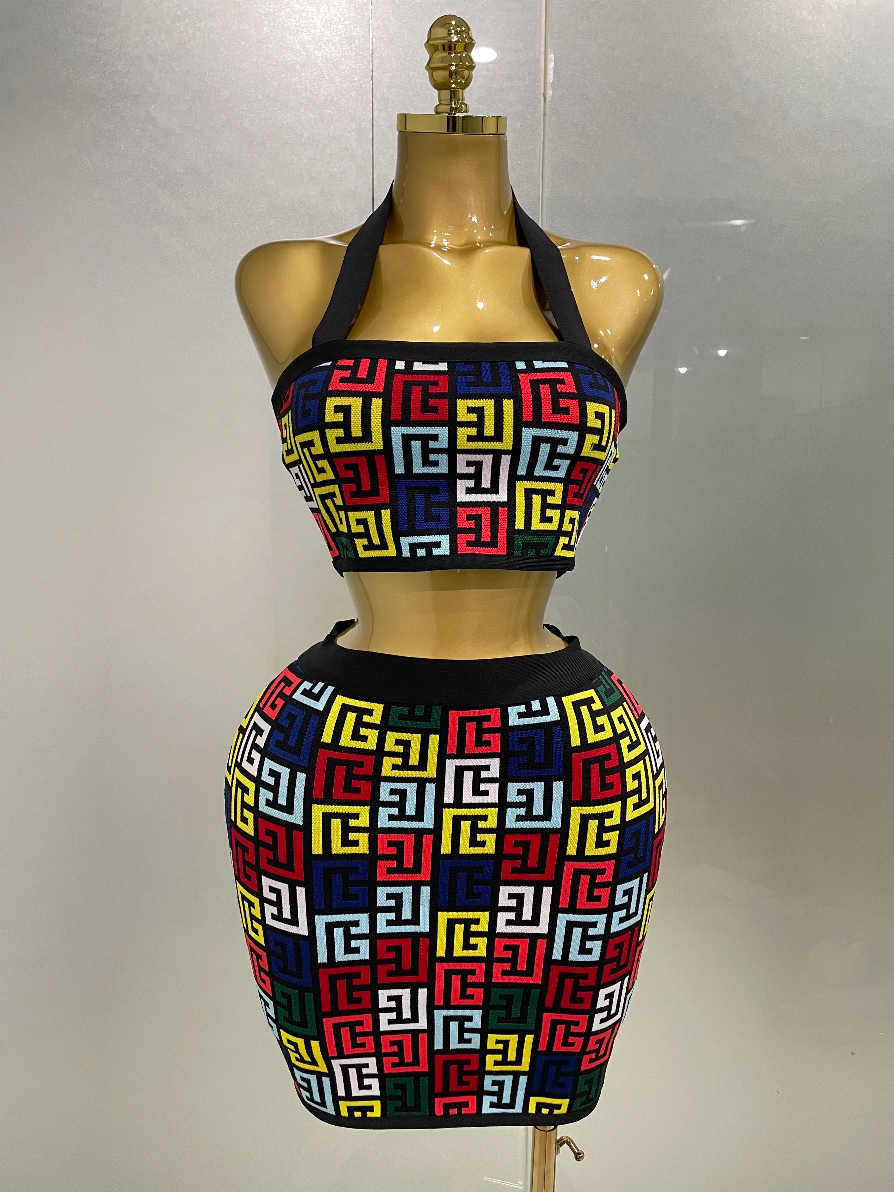 Two Piece Mini Skirt Bandage Set Evening Party Women's Set