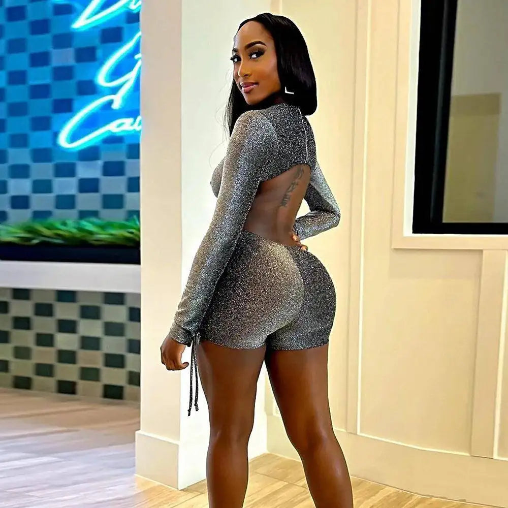 Sexy Silver Thread One-Piece Suit